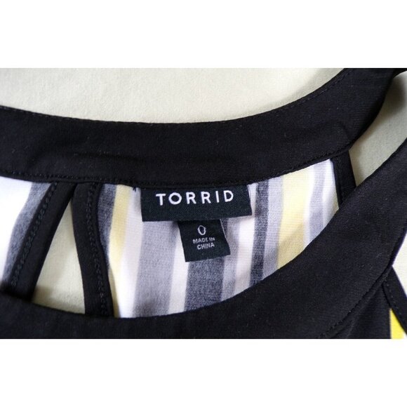 TORRID Blouse Stretch Halter Sleeveless Yellow Black White Sz 0/12/L #443 - Picture 6 of 7
